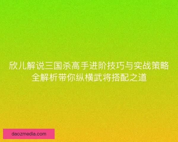 欣儿解说三国杀高手进阶技巧与实战策略全解析带你纵横武将搭配之道 欣儿解说三国杀高手进阶技巧与实战策略全解析带你纵横武将搭配之道